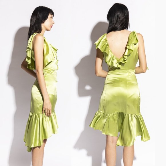 Cinq À Sept Petunia Silk Cocktail Mini Dress Prickly Pear Ruffle Trim Sz 6 - Picture 2 of 11